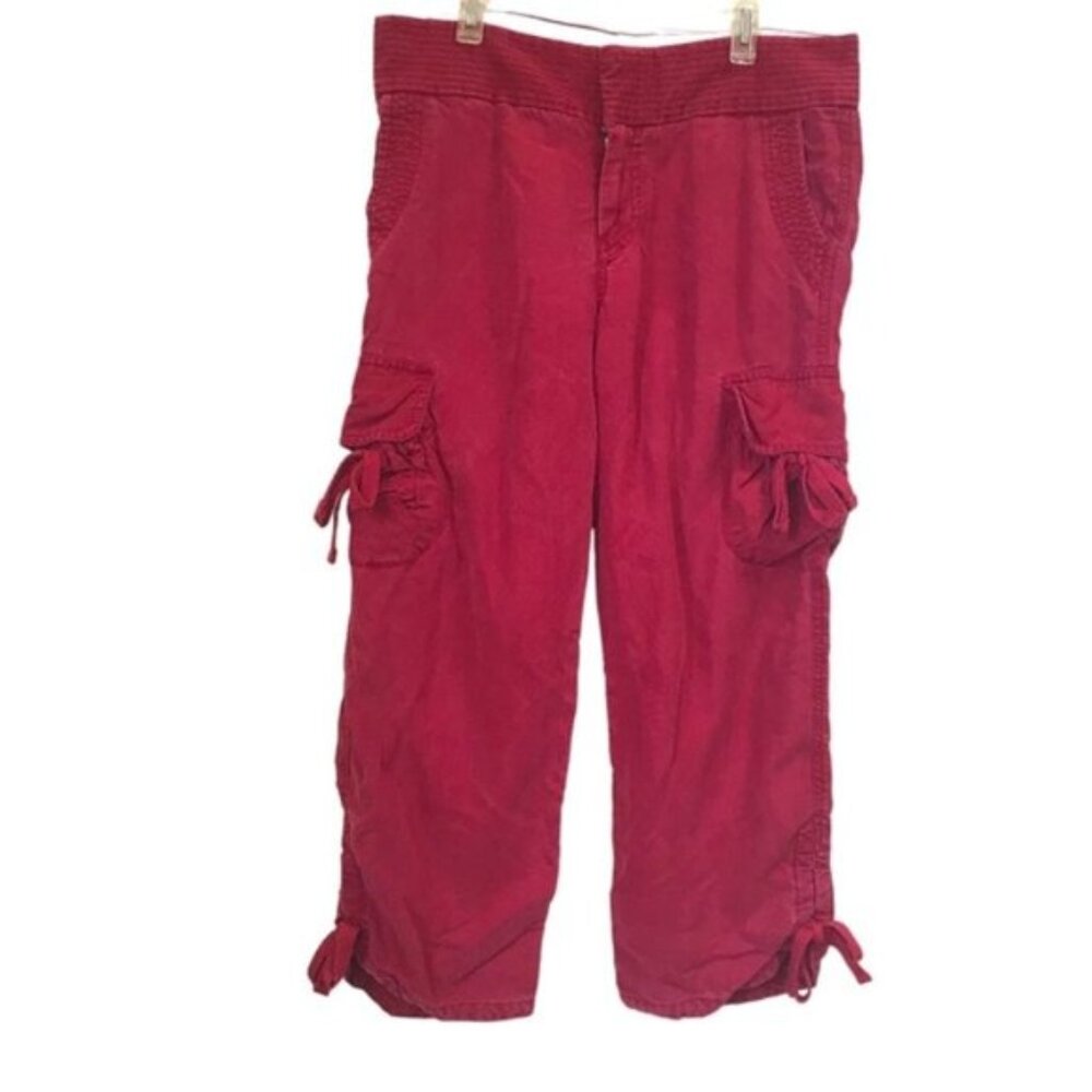 GAP Vintage Cargo Pockets Crop Tencel Pants Zip Fly Pant Ties Capris Trousers 8